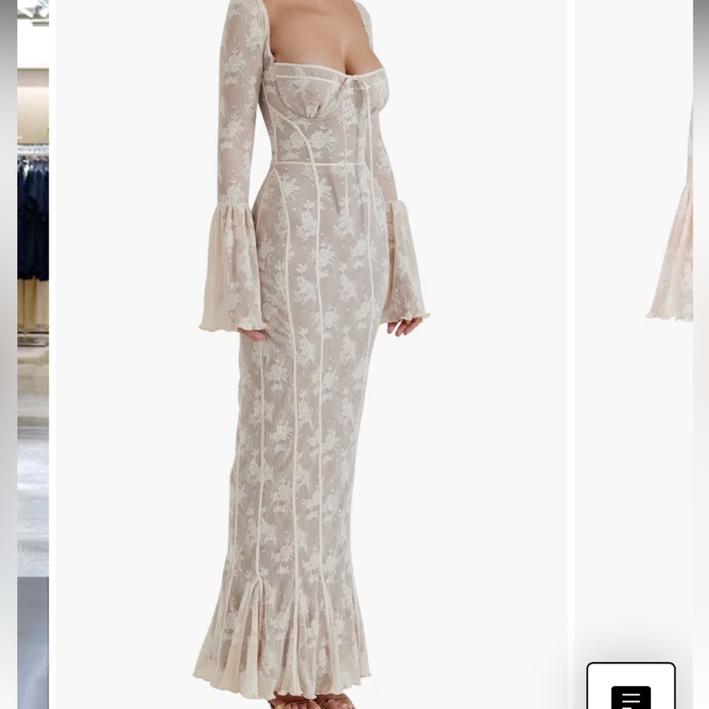 House of CB Delilah Vintage Cream Lace Maxi Dress NWT